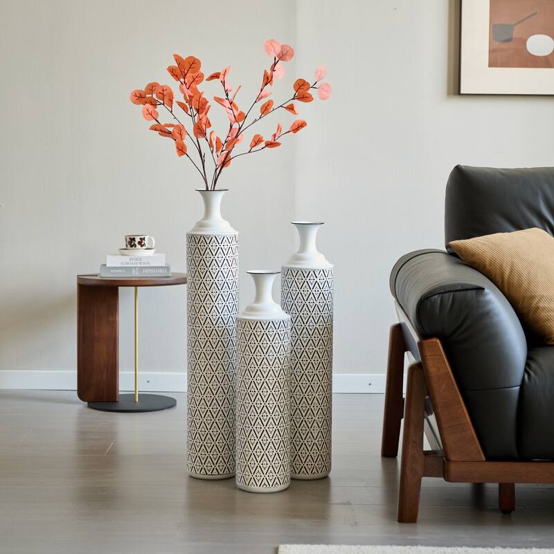 Floor Metal Vases Decorated White Metal vases Set of 3 gorgeous home decoration large glazed metal vases