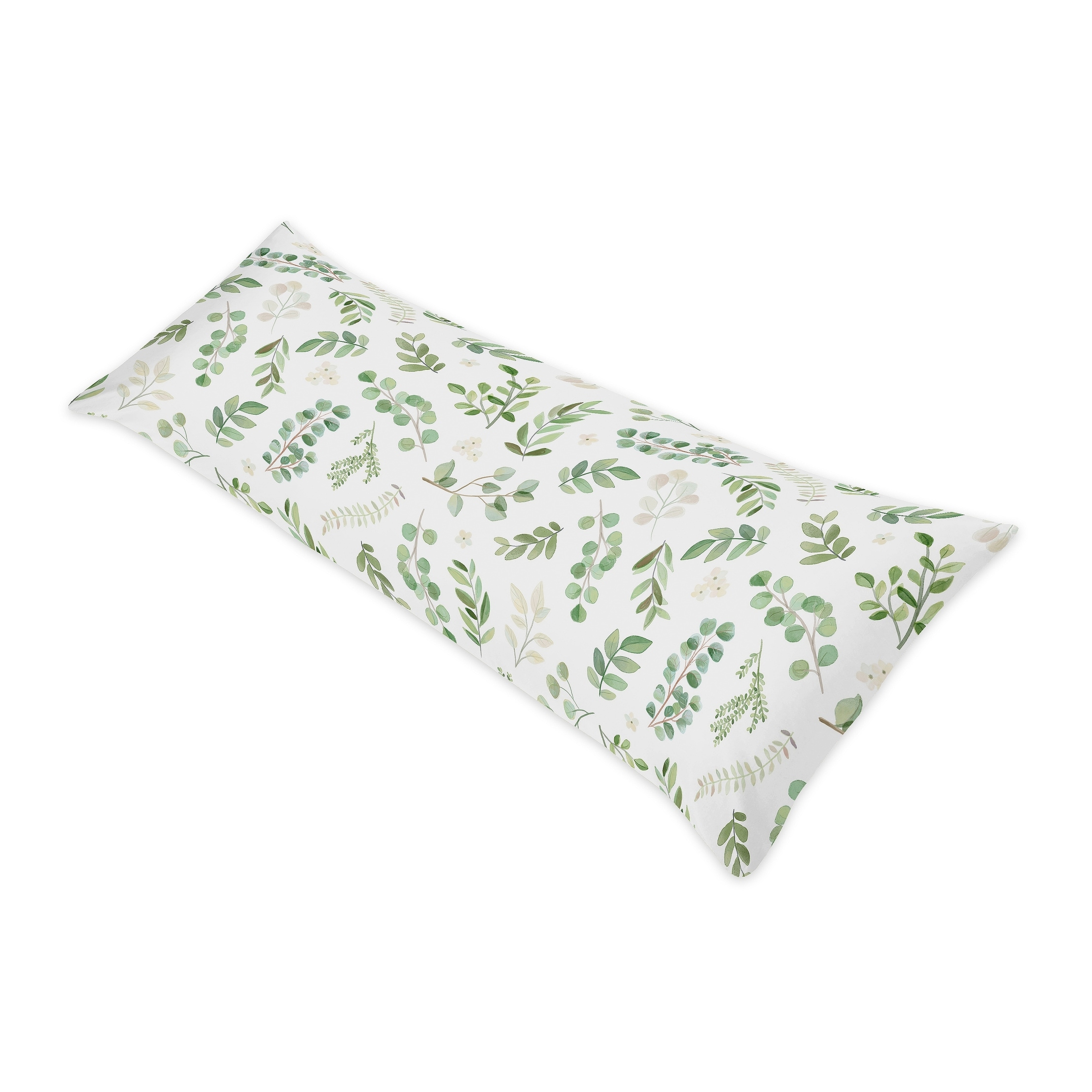 Floral Leaf Collection Body Pillow Case (Pillow Not Included) - Green White Boho Watercolor Botanical Woodland Tropical Garden