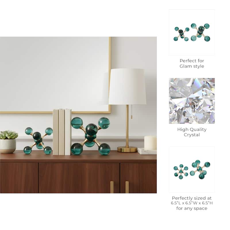 Decorative Glass Jack Book Ends - Set of 2, 7", Green & Gold