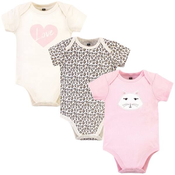 slide 1 of 1, Hudson Baby Infant Girl Cotton Bodysuits 3pk, Pink Kitty 0-3 Months - Kitty