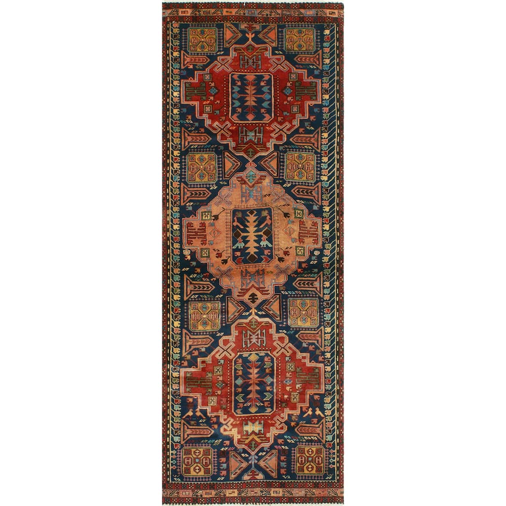 Fine Vintage Distressed Roshanak Red/Navy Runner - 3'3" x 9'7"