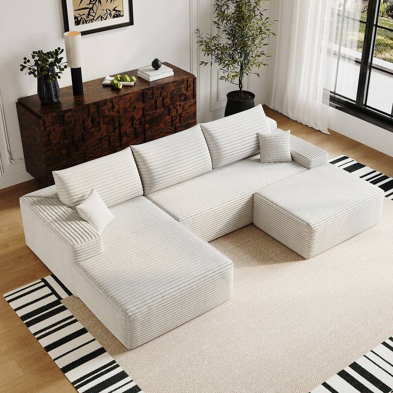 Sofa 107-in Casual White 3 -seater Left Reclining Sectional with 1 Ottoman - 8' x 10' - Left Facing