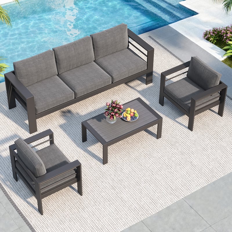 Royalcraft 4 Piece Aluminum Outdoor Patio Furniture Set - Grey