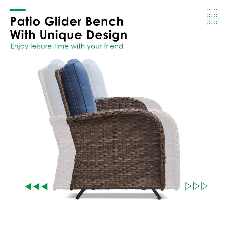 2 Pieces Outdoor Wicker Patio Glider Loveseat with Coffee Table