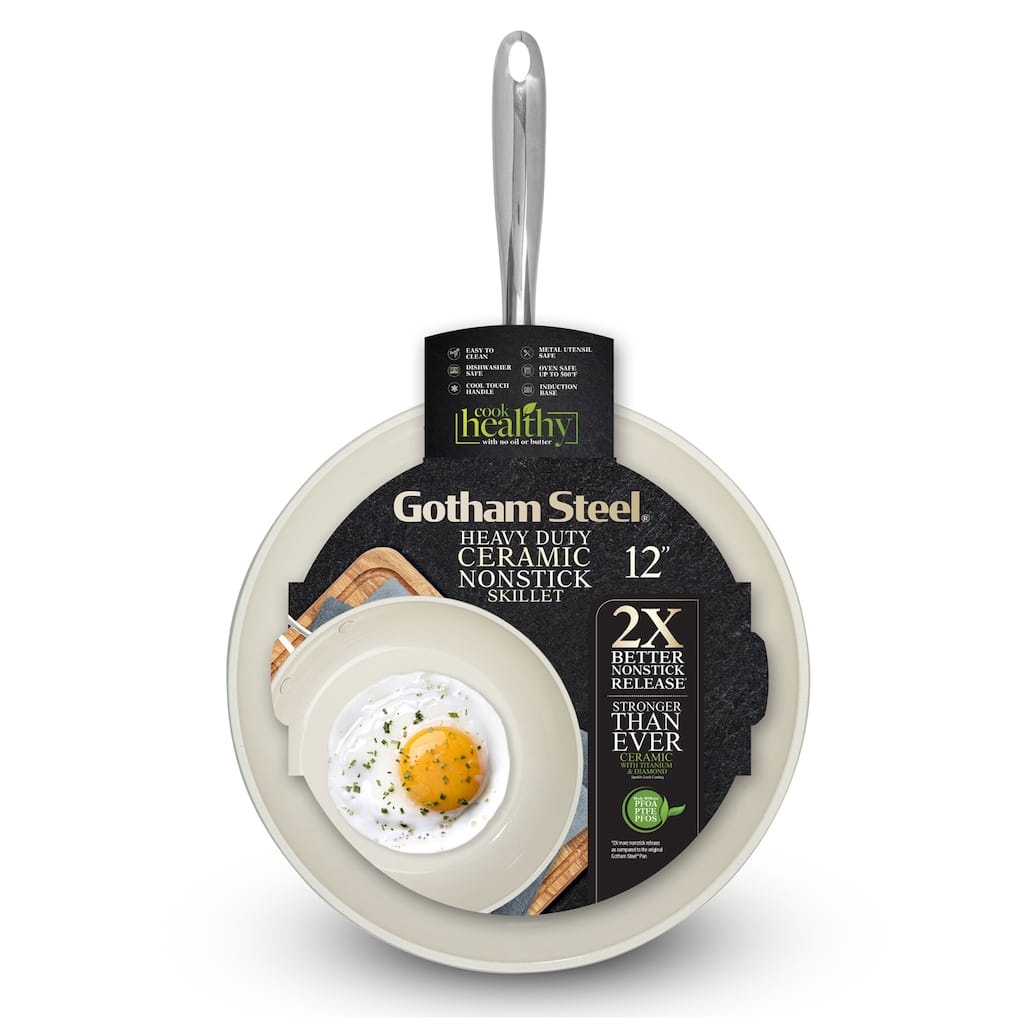Gotham Steel Cream 12'' Ultra Nonstick Ceramic Fry Pan with Stay Cool Handle
