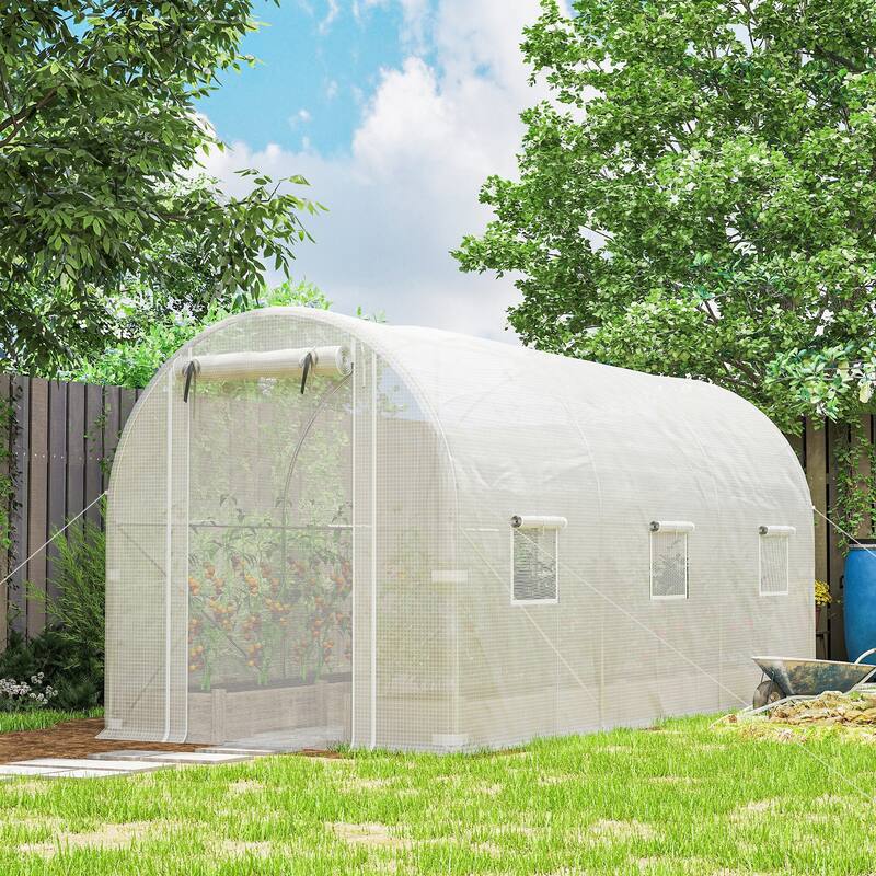 Outsunny 14.6'x6.5'x6.6' Hoop House Greenhouse , Walk-in Tunnel Greenhouse with PE Cover