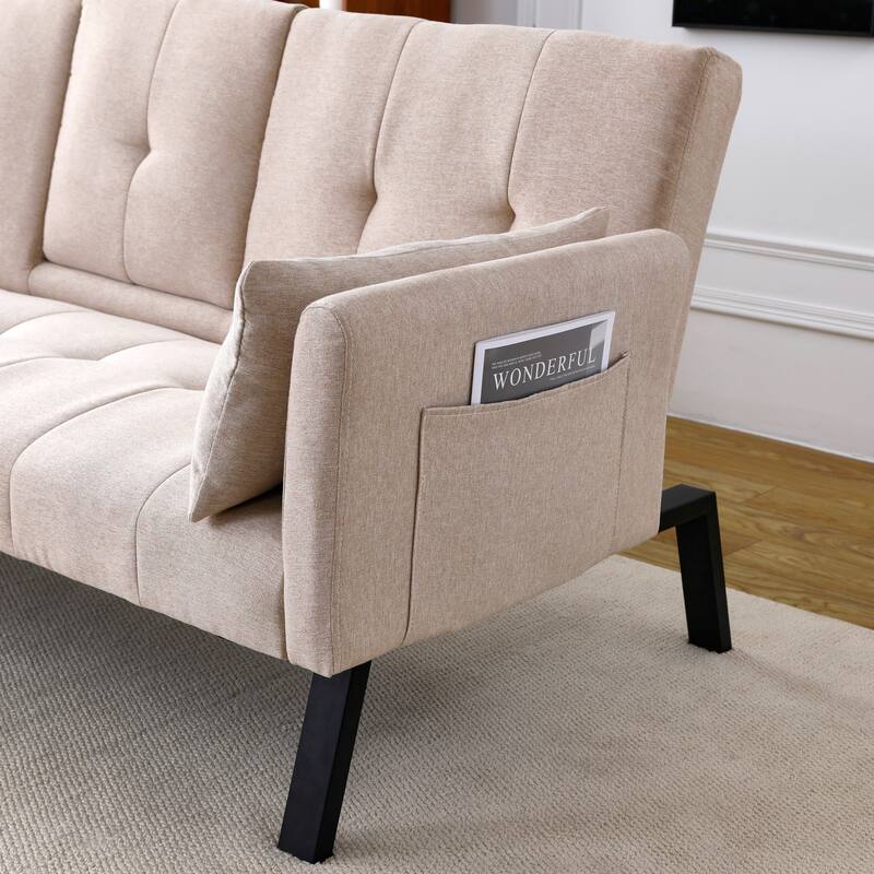 70-inch multi-functional cotton and linen sofa bed: foldable + cup holder + side storage