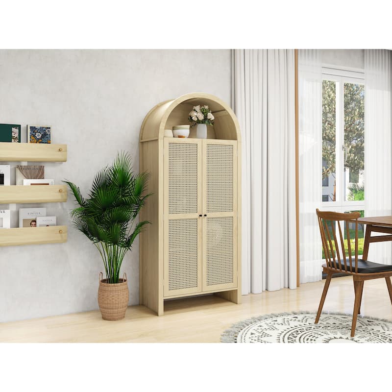 70.28" Tall Arched Kitchen Pantry, Arched Storage Display Cabinet with 2 Adjustable Shelves,Storage Cabinet