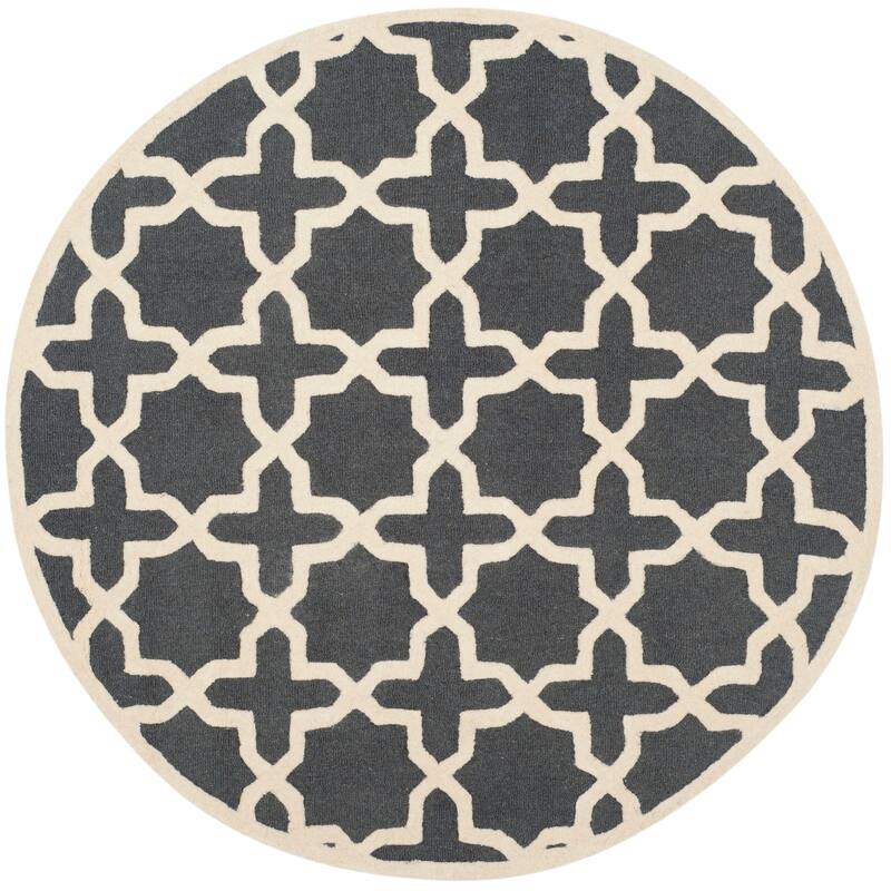 SAFAVIEH Handmade Cambridge Remedios Geometric Wool Rug - 8' Round - Dark Grey/Ivory