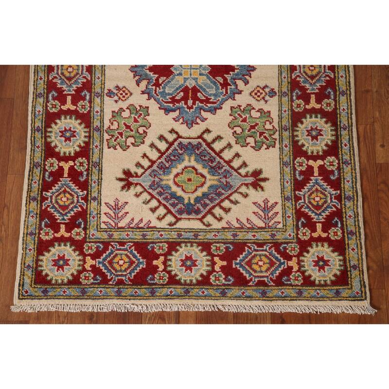 Geometric Kazak Accent Rug Handmade Wool Carpet - 2'8" x 4'0"