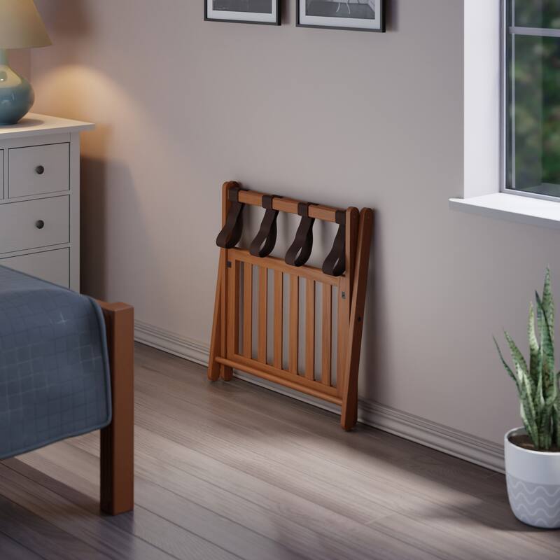 Reese Luggage Rack with Shelf Teak Finish