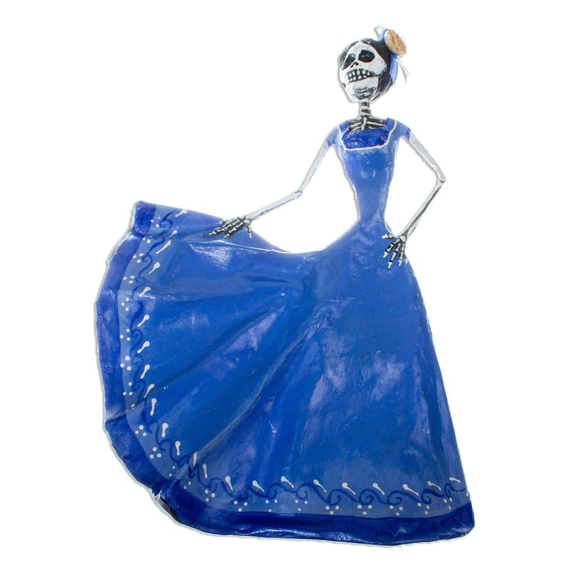 Novica Handmade Dancing Catrina In Blue Papier Mache Sculpture