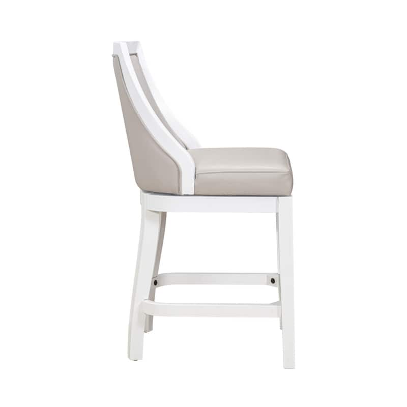 Grey Faux Leather Swivel Bar Chair with White Wood Frame and Footrest