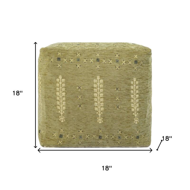 HomeRoots 18" Green Cotton Blend Boho Pouf Ottoman