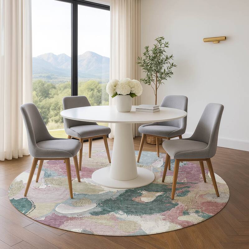 Premium Washable Super Soft Abstract Contemporary Mayfield Rug - Mauve - 8' x 8'
