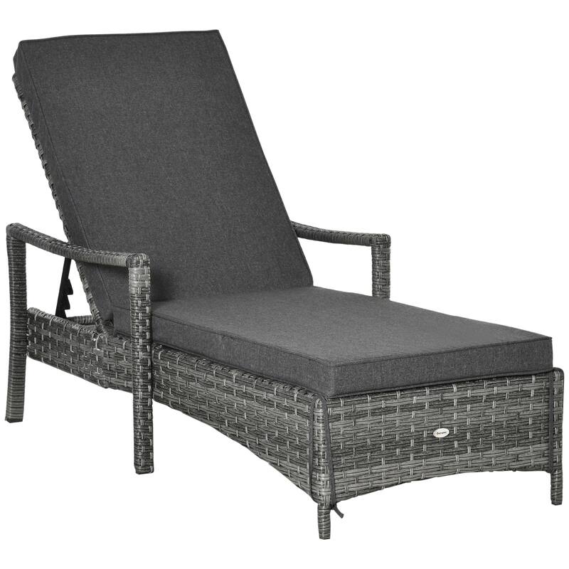 Outsunny Patio Chaise Lounge Chair, Outdoor PE Rattan Single Sun Lounger with 4-Level Adjustable Backrest