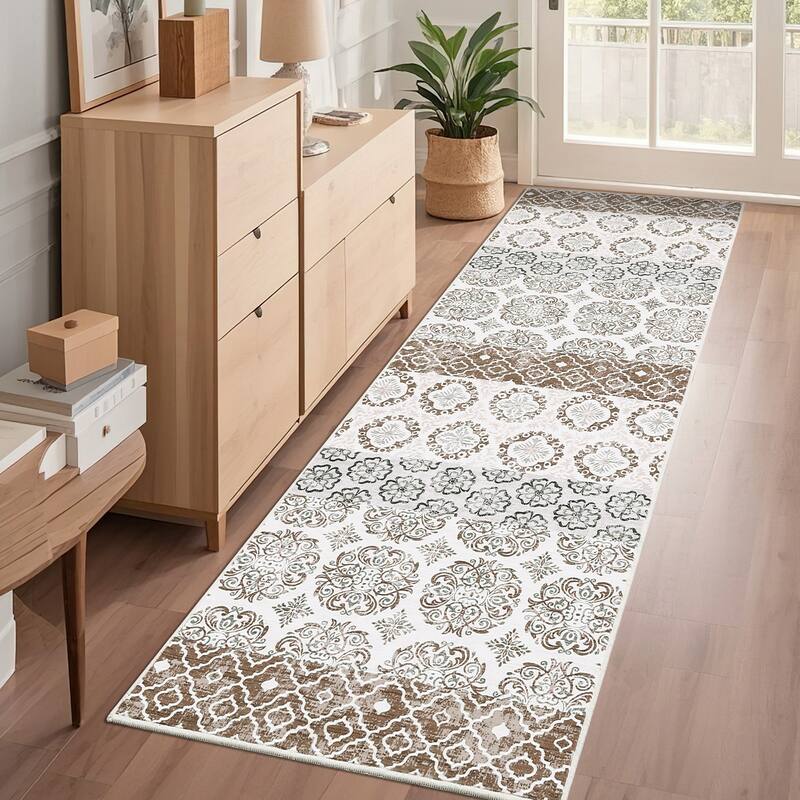 Vintage Floral Area Rug Boho Geometric Rugs for Living Room Bedroom Soft Throw Carpet