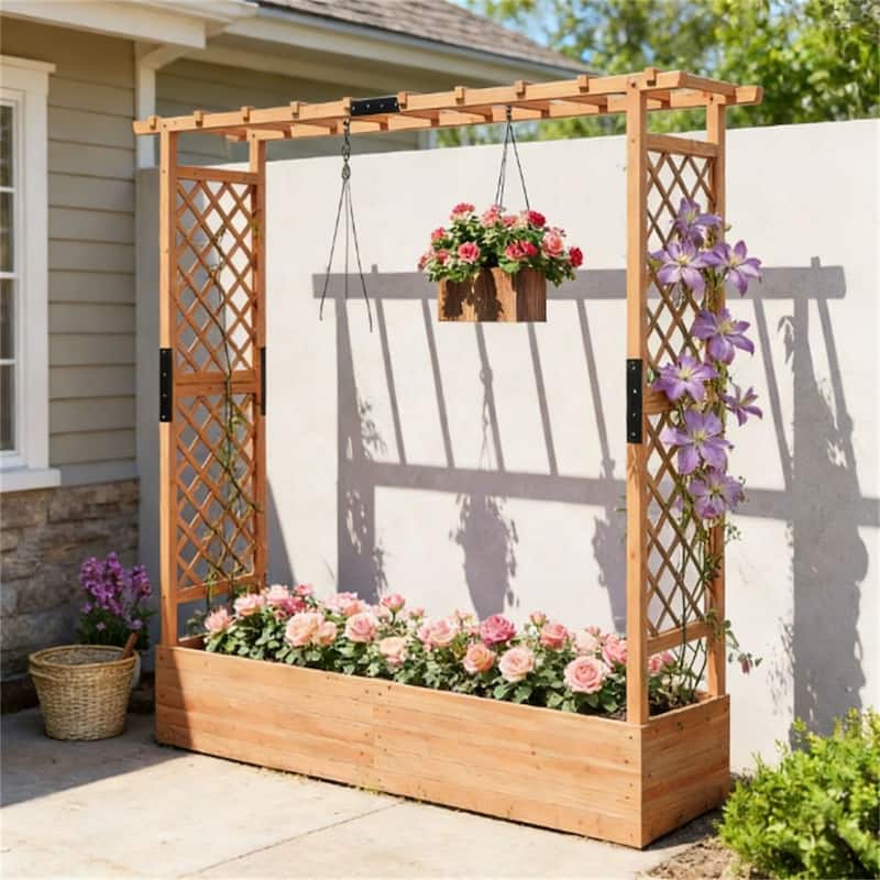 Wooden Flowerpot Box, Plant Rack, Climbing Flower Rack, elevated garden bed - Black