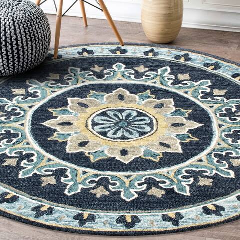 Blue Floral Gardens Medallion Round Rug