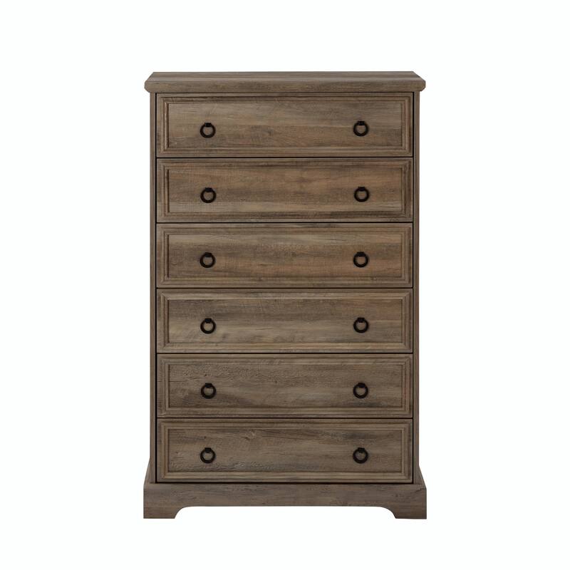 Contemporary 6-Drawer Dresser, Tall Chest with Easy-Pull Handles, Textured Borders for Living Room, Hallway