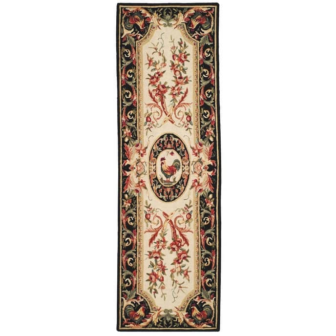 SAFAVIEH Handmade Chelsea Anni French Country Rooster Wool Rug - 2'6" x 8' Runner - Ivory/Black