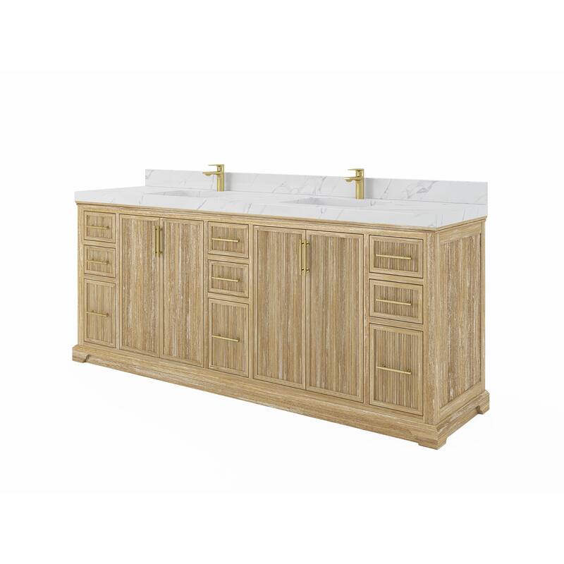 Willow Collections 84 in. W x 22 in. D Alys Solid Teak Wood Double Sink Bathroom Vanity with Quartz or Marble Countertop