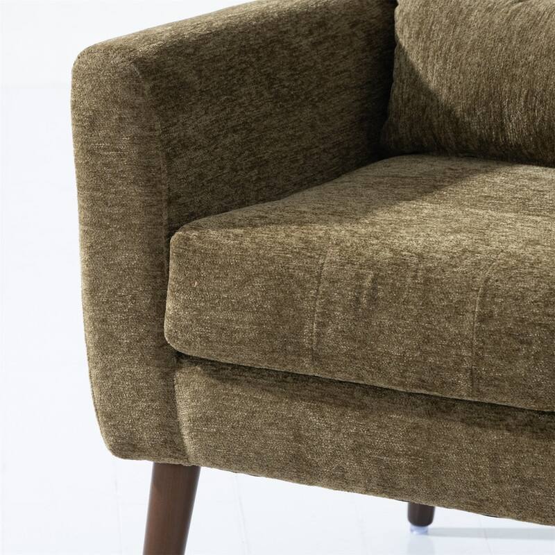 Modern Chenille Upholstered Armchair with Pillow and Solid Wood Leg