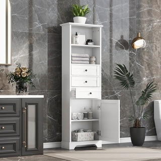 Tall Storage Cabinet with 3 Drawers and Adjustable Shelves for Bathroom ...