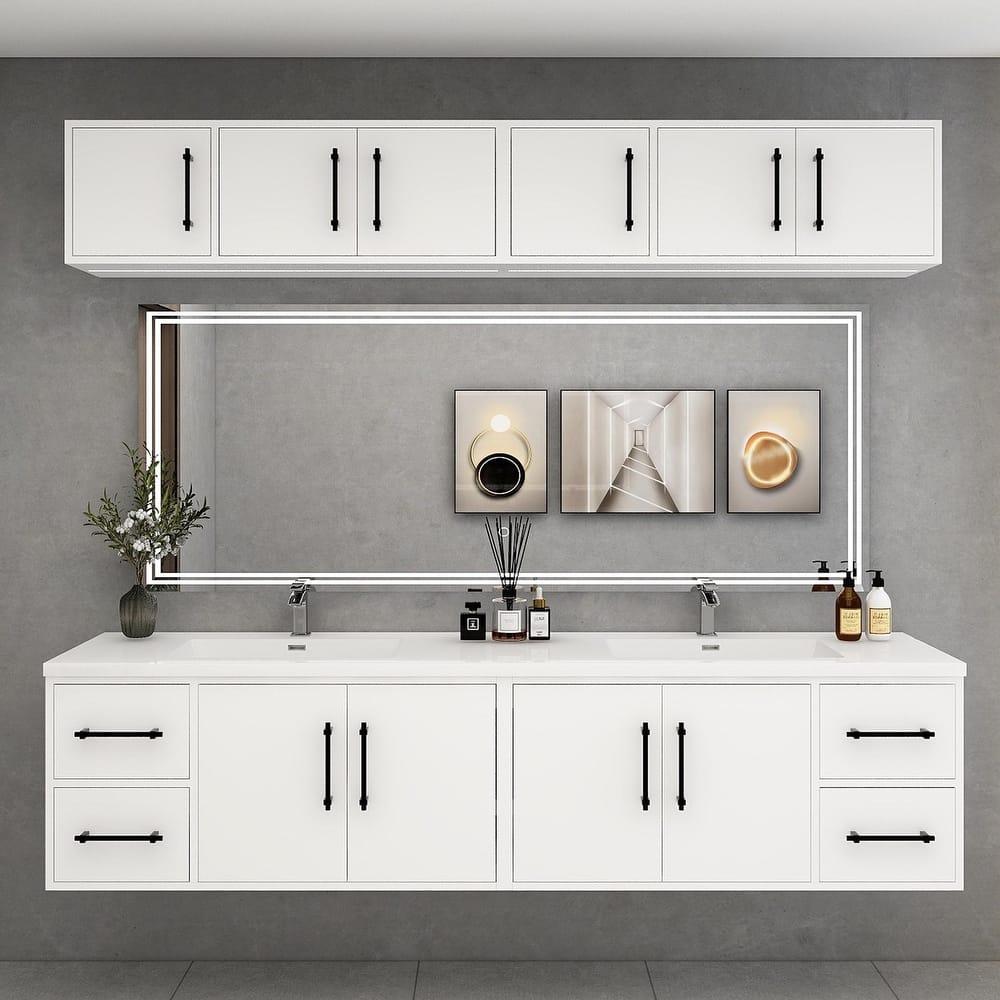 Victoria 84'' Wall-Mounted Double Sink Vanity Set with LED light Top Cabinet