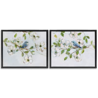 Stupell Perched Bluebirds on Branch Framed Floater Canvas Wall Art Design By Sally Swatland (Set of 2)