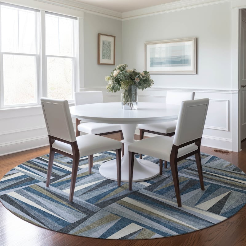 Machine Washable Indoor/ Outdoor Contemporary Mosaic Chantille Rug