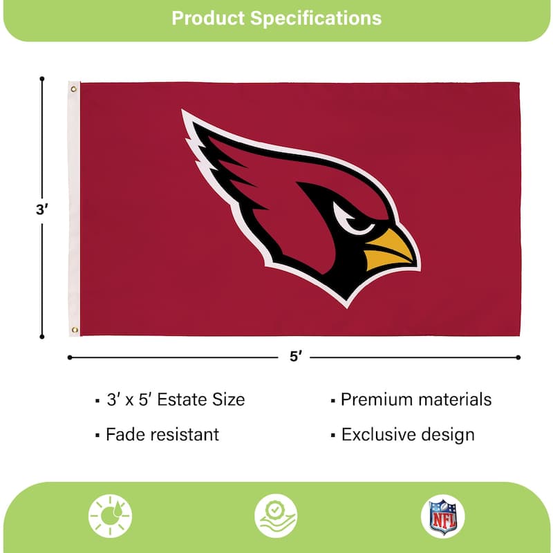 Arizona Cardinals Single Sided Flag w/ 2 Grommets, 3'x5'