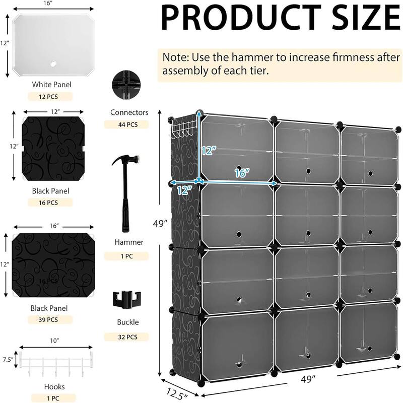 12 Cube Shoe Rack Organizer Portable Shoe Storage Cabinet w/ Doors