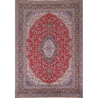 Traditional Red Kashan Turkish Rug Floral Machine-Made Carpet - 9'8" x 12'10"