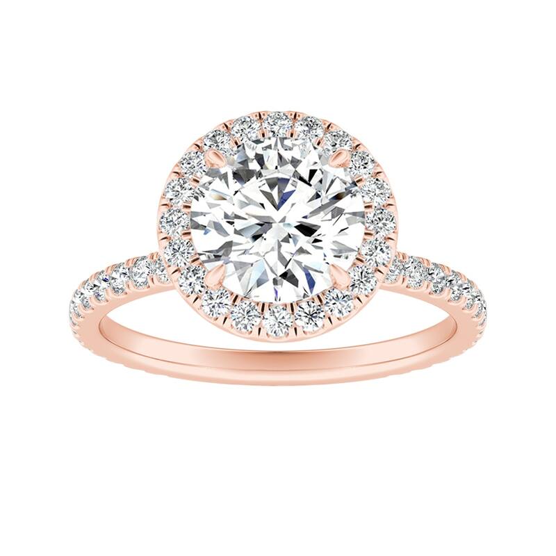 Auriya 14k Gold 1/2ctw Moissanite Halo Diamond Engagement Ring 5/8ct TDW - Rose - 6.5