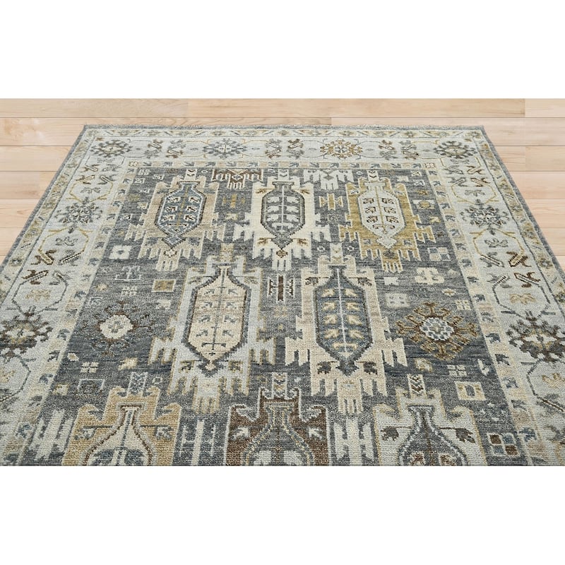 Hand Knotted Gray, Brown Oushak Wool Arts & Crafts Oriental Area Rug - 8' 3'' x 9' 11''