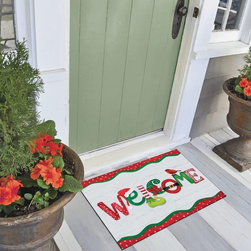 Christmas Welcome Indoor/Outdoor Entryway Mat Made in The USA Low Profile Protective Non-Skid Rubber Backing 29.5" by 17.75"