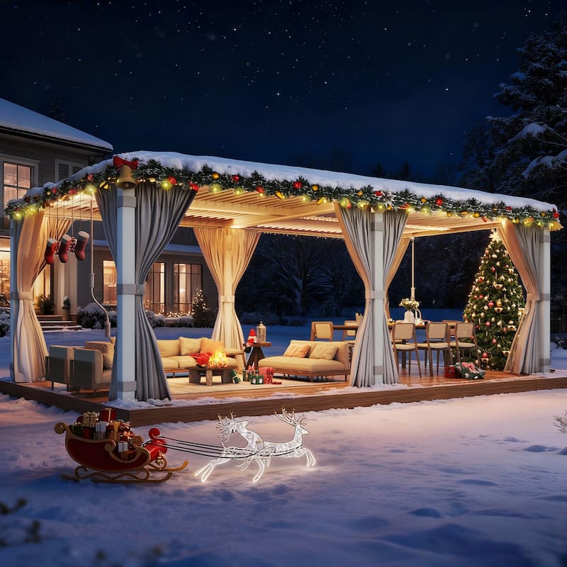 Outdoor Louvered Pergola with Optional Winter Cover – Adjustable Hardtop Gazebo, Steel Frame