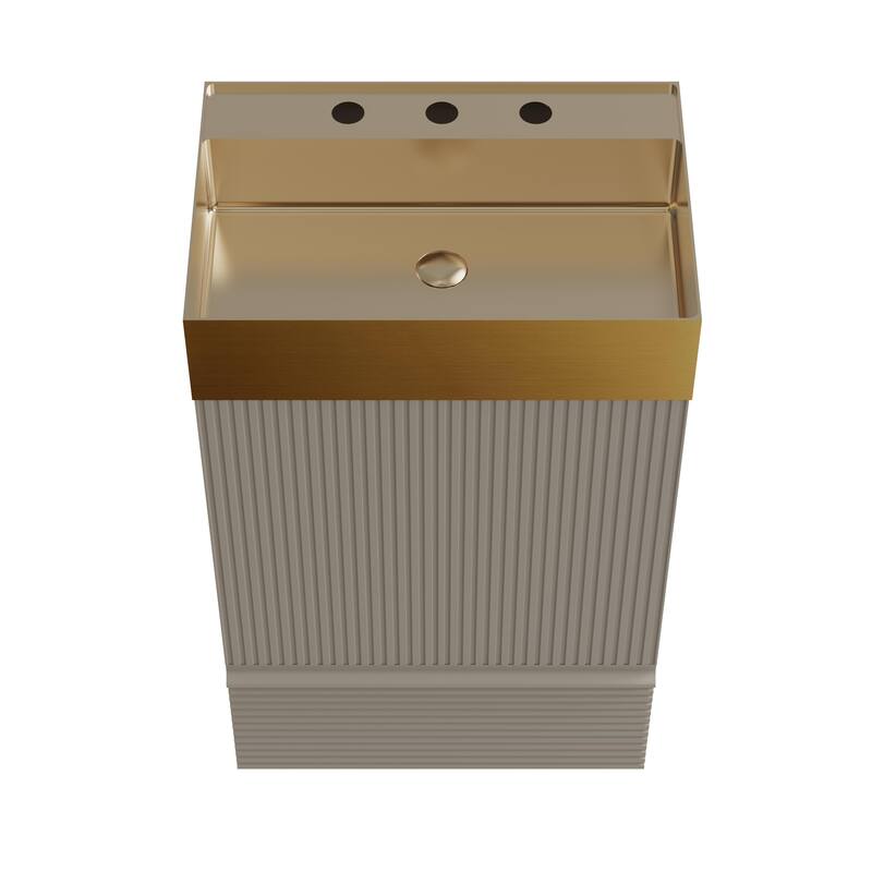20" Striped Bathroom Vanity with Integrated Brushed Gold Stainless Steel Bathroom Sink, One-Piece Metal Basin without Faucet