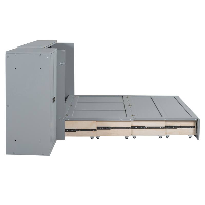 Queen Size Murphy Bed with USB Port, Large Drawer, and Wardrobe/Desk Combo - Versatile Cabinet Bed
