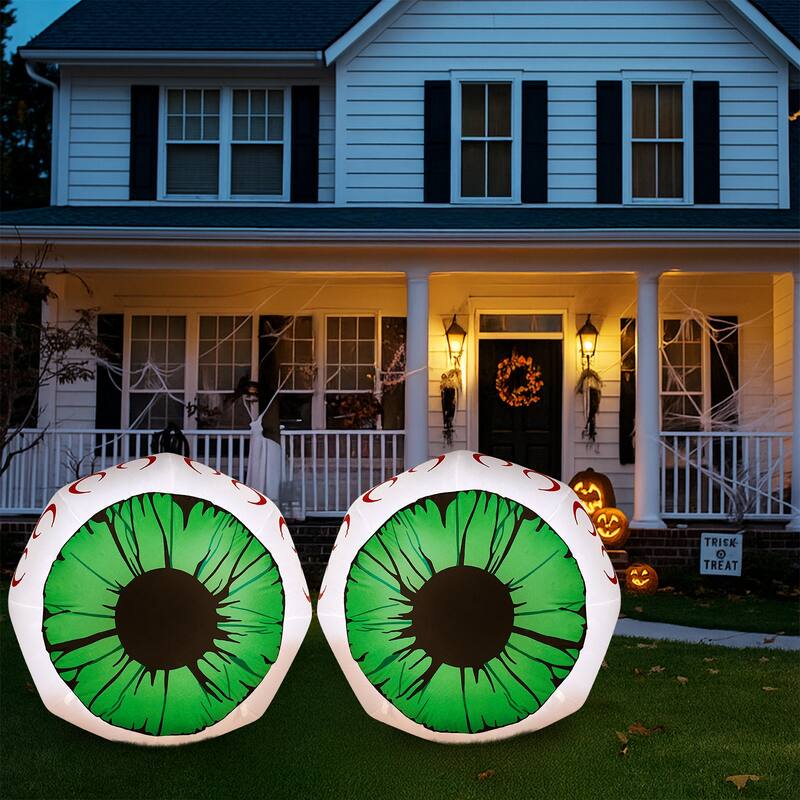 2-Pack 3ft Light-Up Halloween Inflatable Eyeballs for Indoor Outdoor Party Yard Decoration - 3-Feet