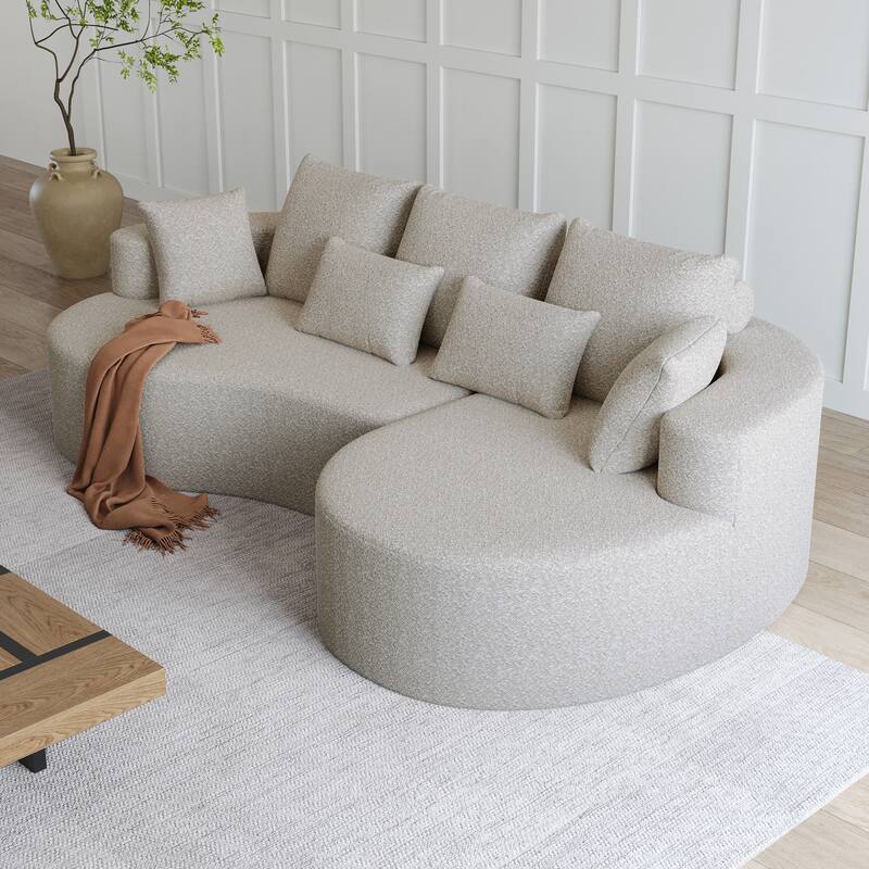 Modern Free Combination Chenille Extra Deep & Wide 4-Seater Sectional Sofa with 7 Pillows - Beige-Right Hand Facing