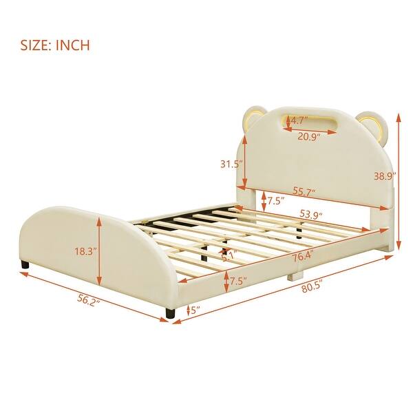 dimension image slide 1 of 2, Full Size Velvet Upholstered Platform Bed with Headboard & Embedded Light Stripe