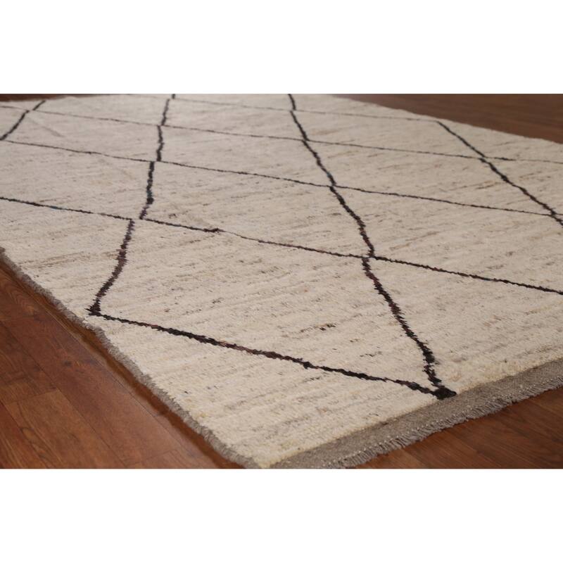 Trellis Geometric Moroccan Oriental Area Rug Handmade Wool Carpet - 6'6" x 9'8" - Ivory/Beige - 6'6" x 9'8"