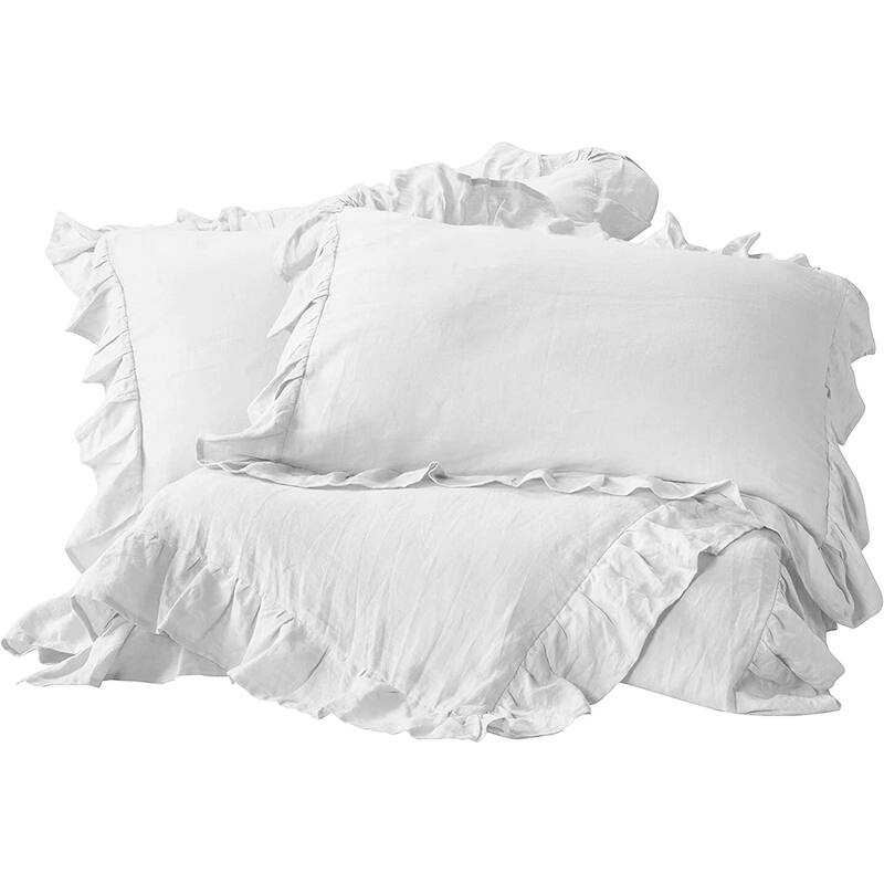 Delara Organic Cotton 300 TC GOTS Certified 8 Internal Ties Ruffled Duvet Set