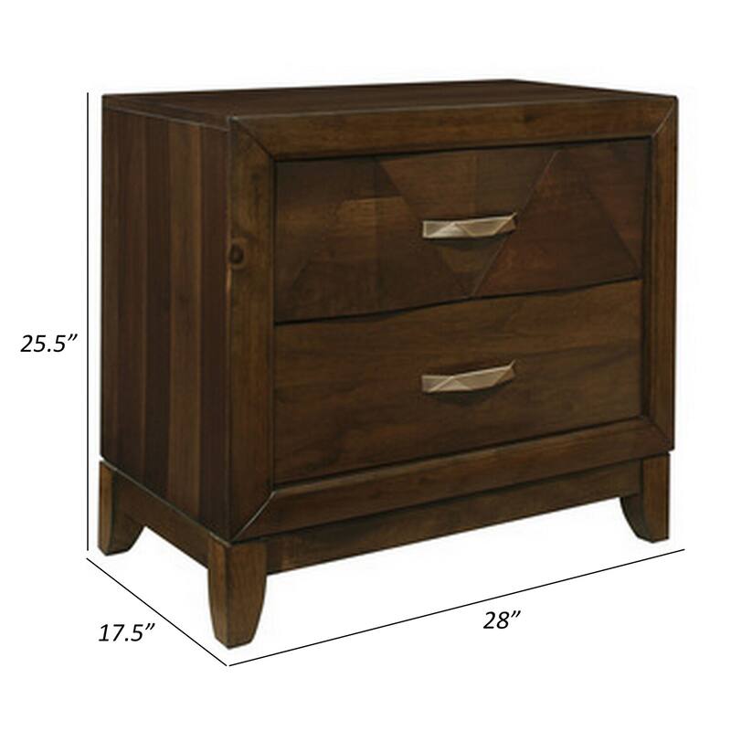 Brown/Brass 2 Drawer 28 in. W Nightstand with Sturdy Hardware and Ample Storage