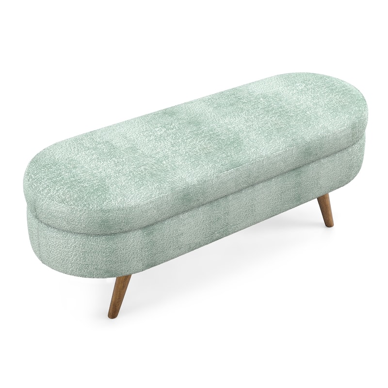 Upholstered Bench with Rubberwood Legs Entry Ottoman Seat, Exquisite Storage Stool Decorative Stool with Flipping Lid