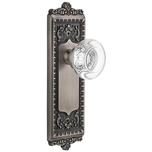 Grandeur WINBOR_PSG_234 Windsor Solid Brass Rose Passage Door Knob Set with Bordeaux Crystal Knob and 2-3/4" Backset