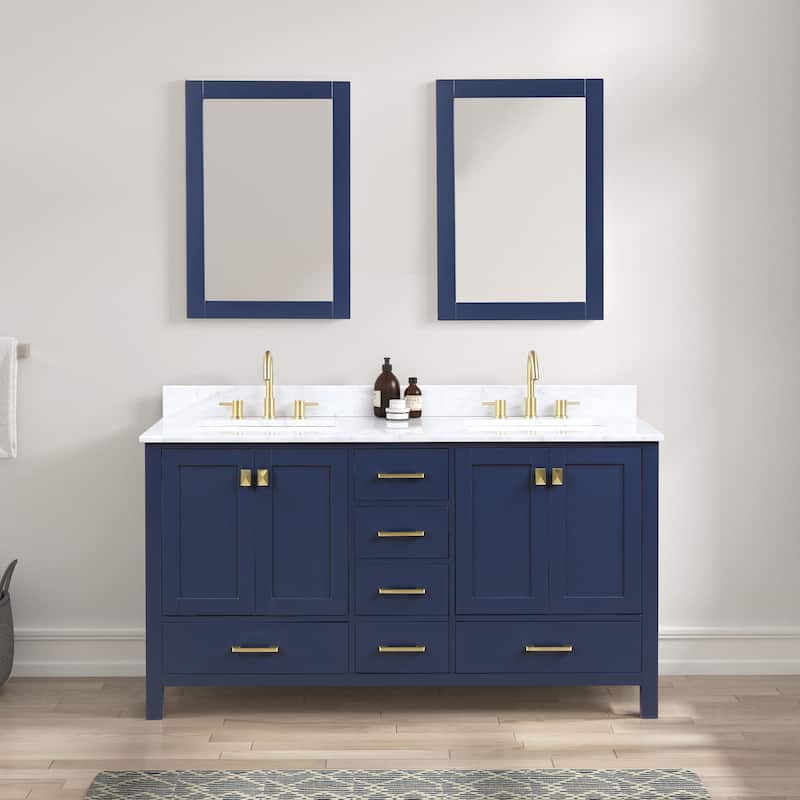 Blossom Geneva 60 Inch Double Bathroom Vanity with Marble Top & Sinks - NavyBlue