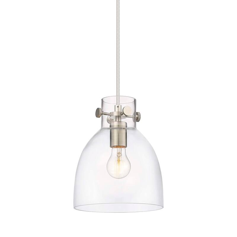 Innovations Lighting 410-1PS-10-8 Newton Bell Pendant Newton Bell 8" - Satin Nickel / Clear